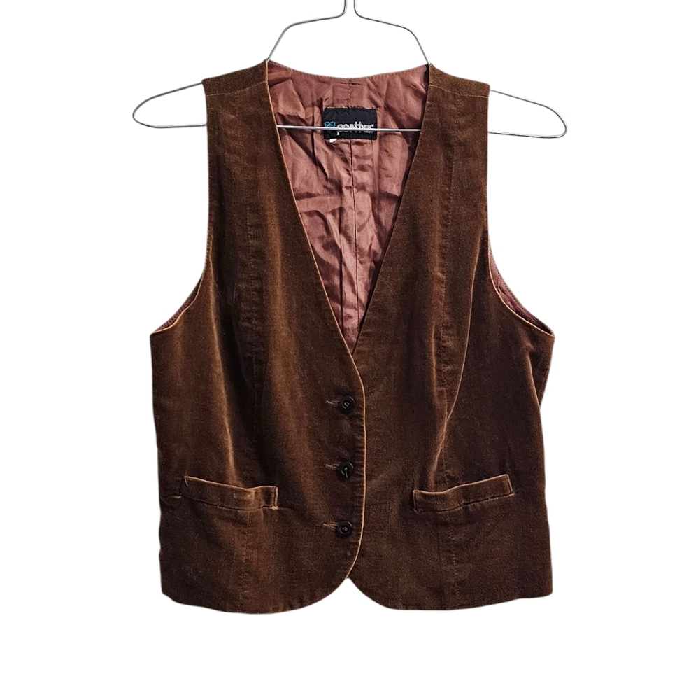 Vtg Panther Vest Brown Suede